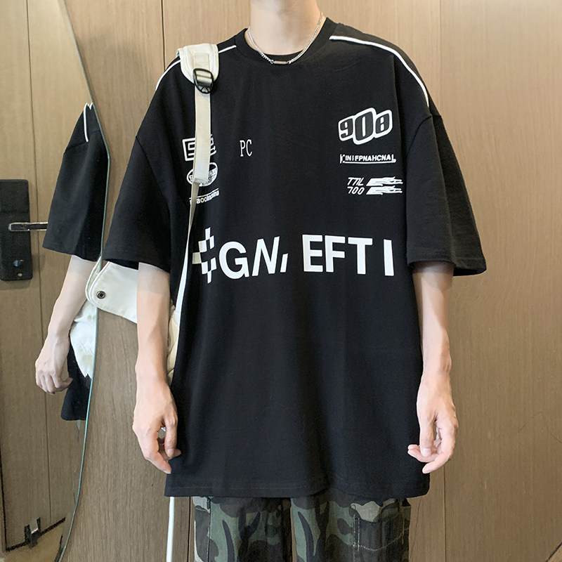 港风夏男短袖T恤纯棉字母印花图案机车休闲T恤衫T5571P38,男装T恤,星座1013-1