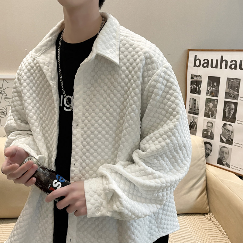 2022港风春款男长袖衬衫华夫格休闲衬衣外套CS44P40,男装衬衫,星座1013-1
