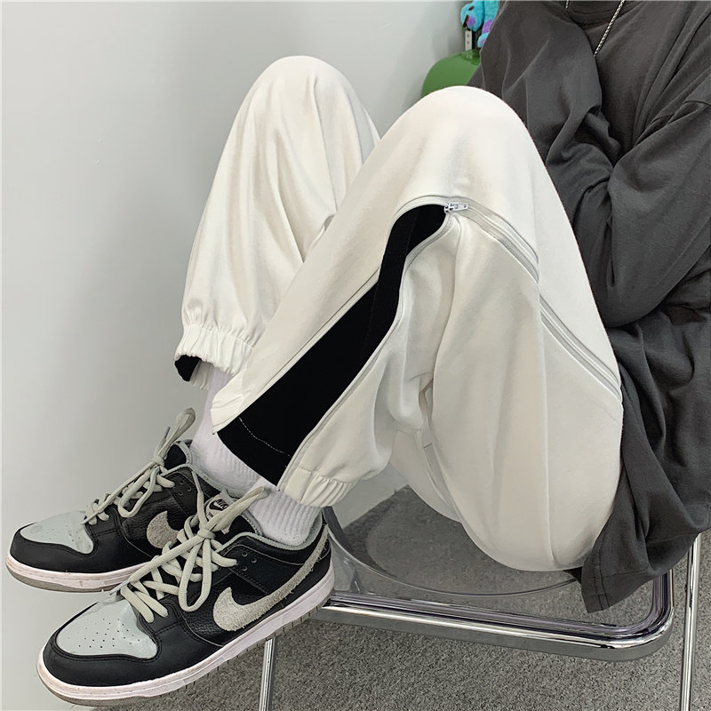 2021港风秋款男休闲裤拉链拼接款宽松抽绳九分裤h745,男装休闲裤,星座1013-1