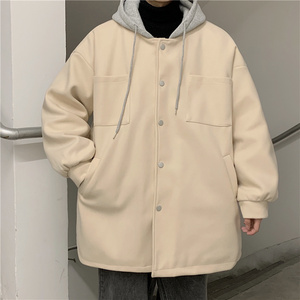 港风秋冬男毛呢夹克连帽大衣加厚风衣休闲外套DY105 P75图片