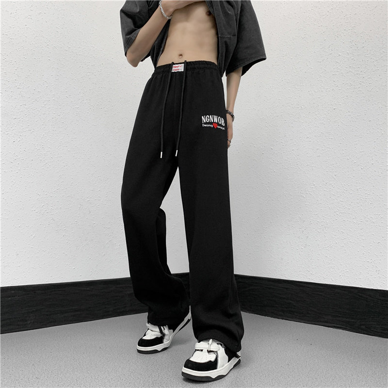 港风夏款男休闲裤纯棉字母印花直筒宽松系带休闲卫裤h485P35,男装休闲裤,星座1013-1