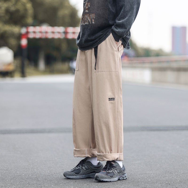 港风秋款男裤工装大口袋字母印花休闲宽松直筒九分裤h726P43,男装休闲裤,星座1013-1