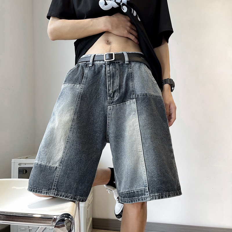 高品质夏款男牛仔短裤渐变色休闲中拼接款中裤D579 P50图片