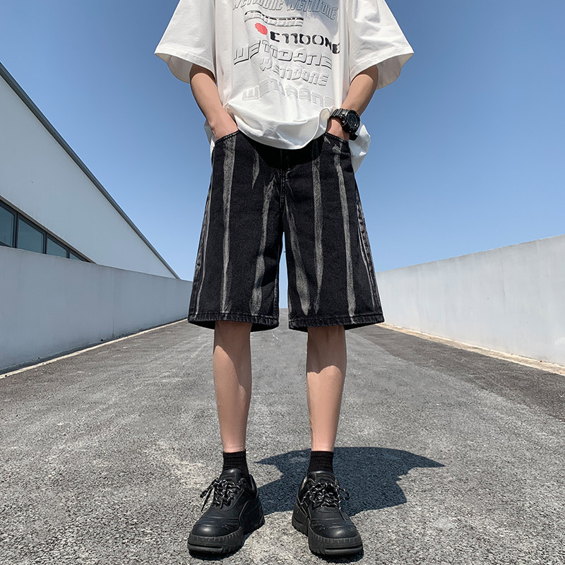 港风夏款男牛仔短裤扎染条纹休闲五分马裤裤D8039P40,男装牛仔裤,星座1013-1
