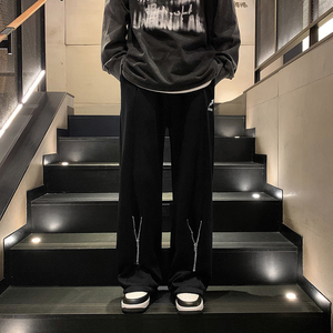 港风春款男裤拉链装饰字母印花宽松直筒长裤h3021 P40图片