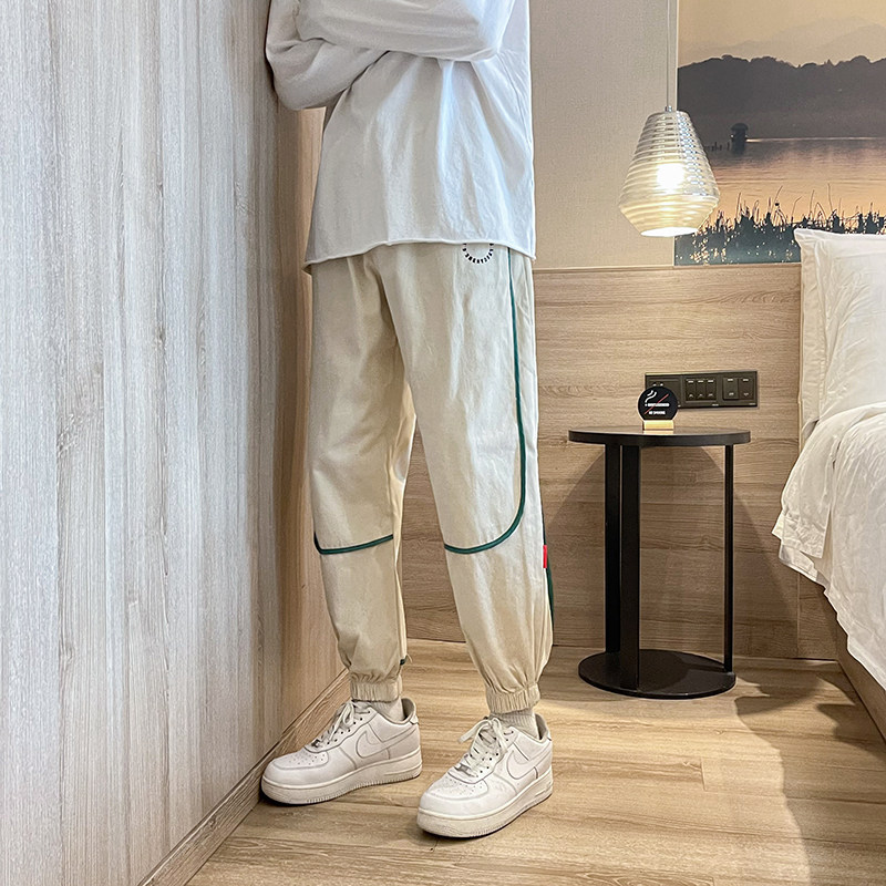 港风秋款男工装裤宽松条纹拼接印花束脚休闲九分裤h7010,男装休闲裤,星座1013-1