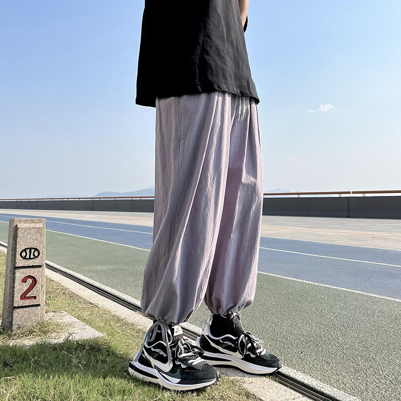 2022港风夏款男亚麻裤棉麻抽绳宽松九分宽裤h705,男装休闲裤,星座1013-1