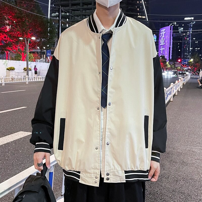 2021港风秋款男夹克棒球立领条纹拼接休闲外套JK001P45,男装夹克,星座1013-1