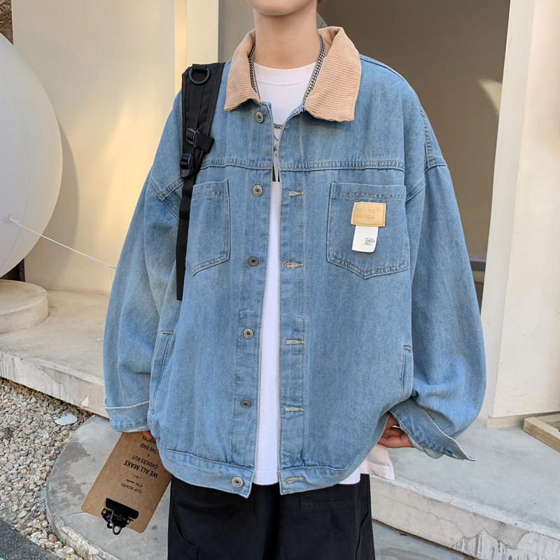 港风秋冬款男牛仔夹克字母贴标灯芯绒领休闲外套J,男装夹克,星座1013-1
