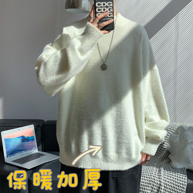 冬加厚男针织衫套头半高领羊毛衫毛衣保暖打底线衣外套M0118图片