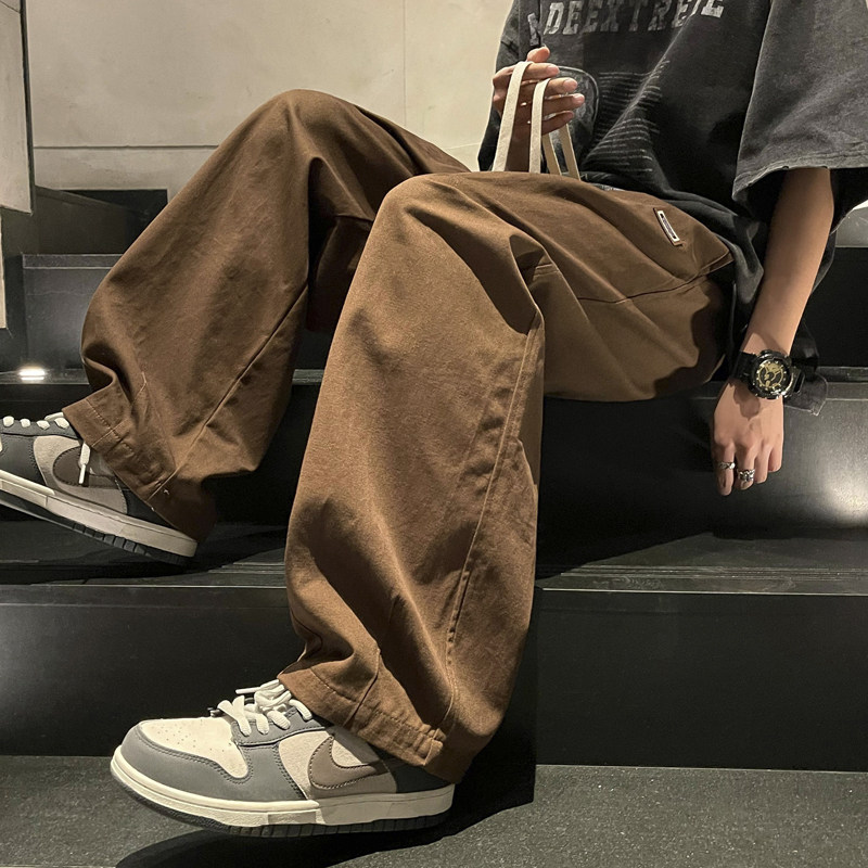 港风男秋款男裤小贴标宽松纯棉直筒长裤h239 P38图片