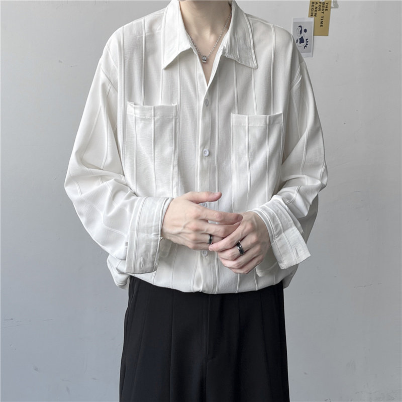 高品质港风秋款男长袖衬衫提花条纹拼接休闲衬衣CS769P50,男装衬衫,星座1013-1