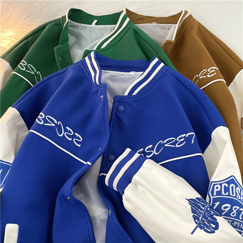 秋款男毛呢拼皮夹克字母毛巾绣单排扣外套JK8710P75，男装毛呢大衣，星座1013-1