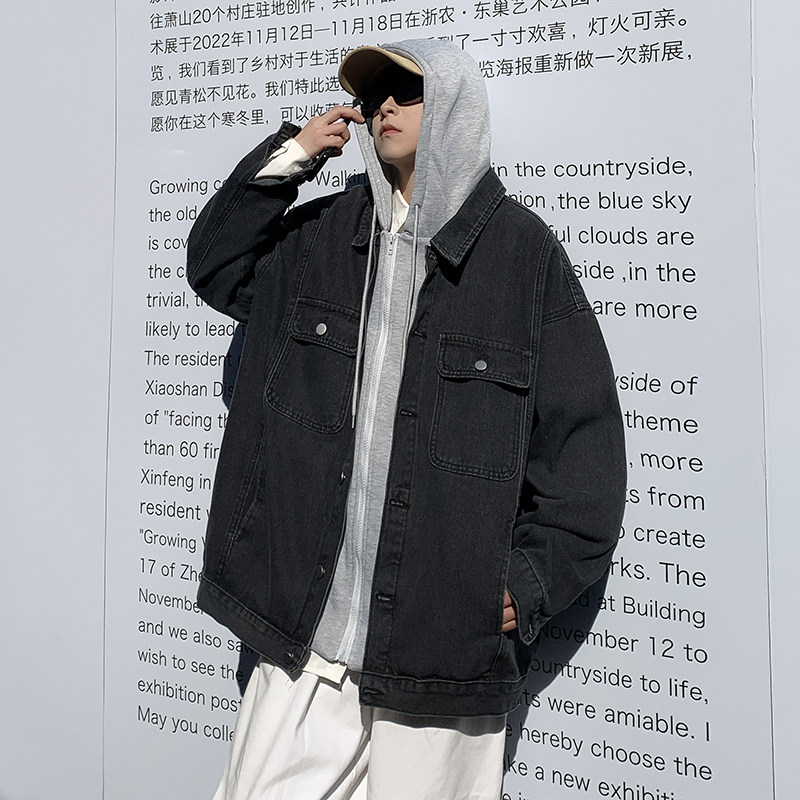 春款男牛仔夹克衫假两件连帽工装牛仔休闲外套J,男装夹克,星座1013-1
