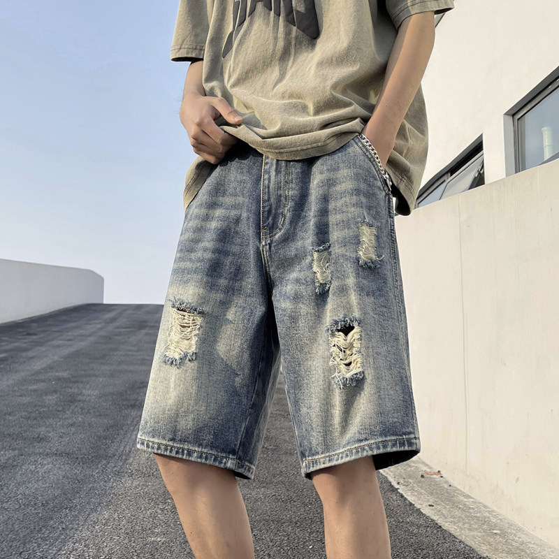 港风夏款男牛仔短裤破洞渐变色休闲中裤D881P36,男装牛仔裤,星座1013-1