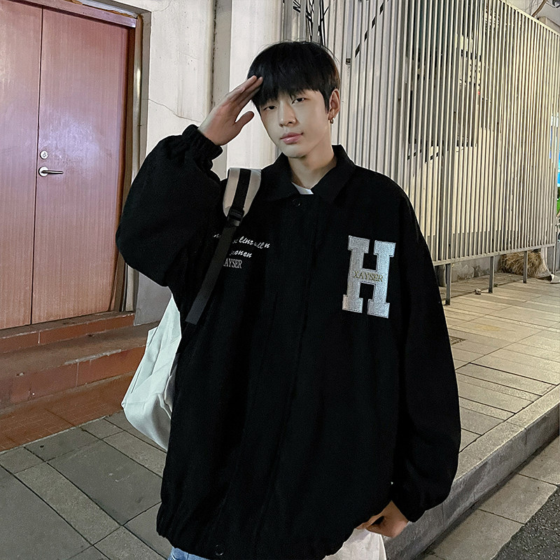 港风秋款男夹克灯芯绒字母刺绣印花休闲外套J,男装夹克,星座1013-1