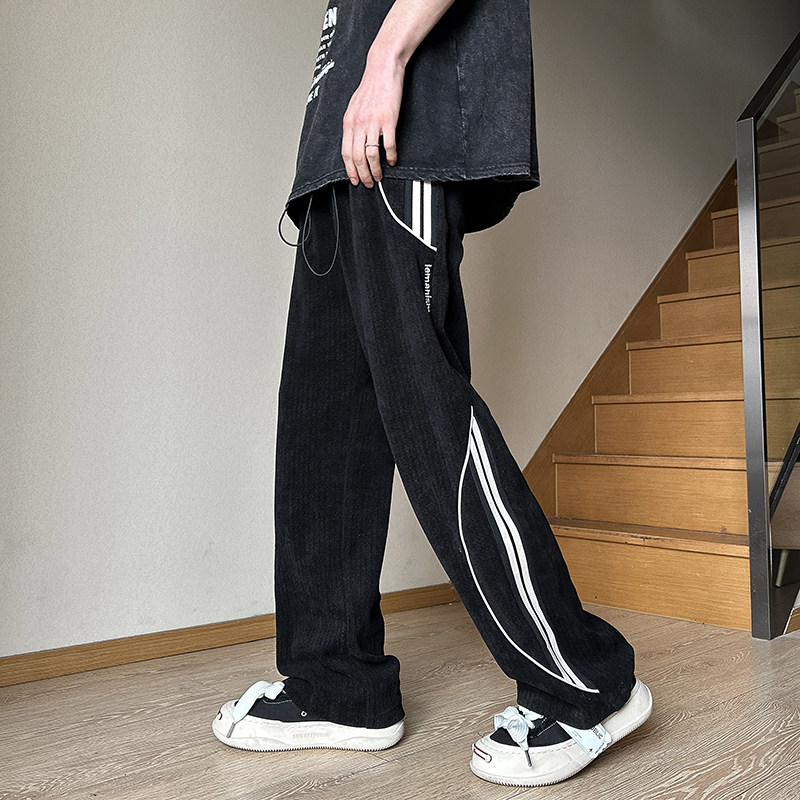 高品质夏款男裤灯芯绒字母印花条纹拼接直筒长裤h782P40,男装休闲裤,星座1013-1