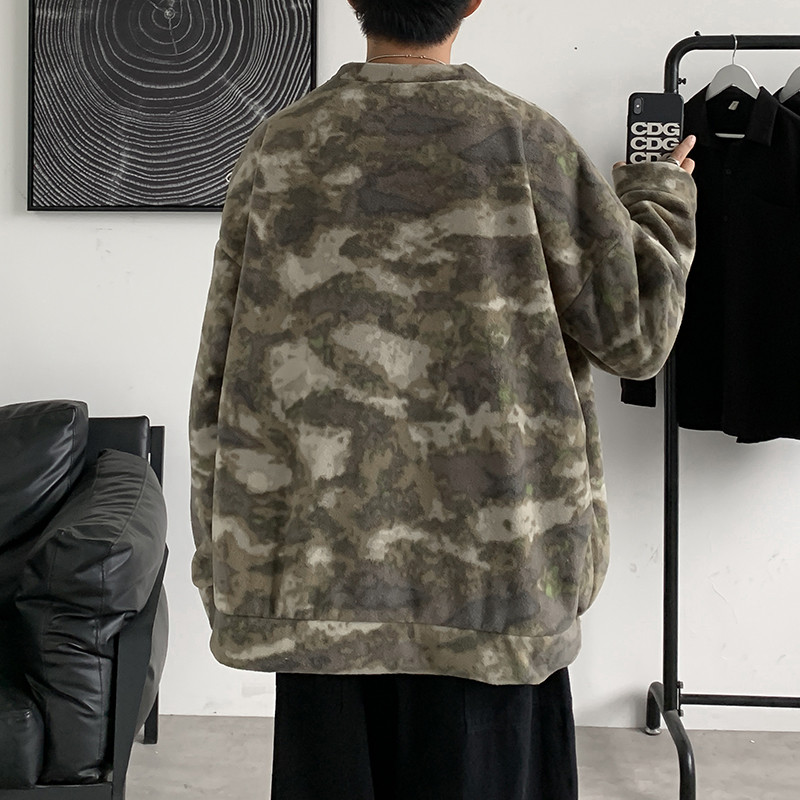 冬款男圆领套头迷彩卫衣加绒加厚保暖扎染宽松休闲外套WY44,男装卫衣,星座1013-1