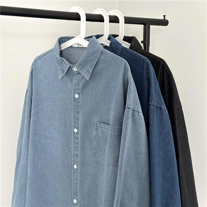 2023春款男牛仔衬衫长袖纯色衬衣休闲打底纯色外套CS13P45，男装衬衫，星座1013-1