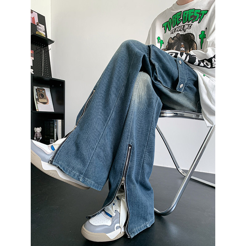 秋款男牛仔裤工装大口袋侧边开叉拉链渐变色宽松长裤nk1523P60,男装牛仔裤,星座1013-1