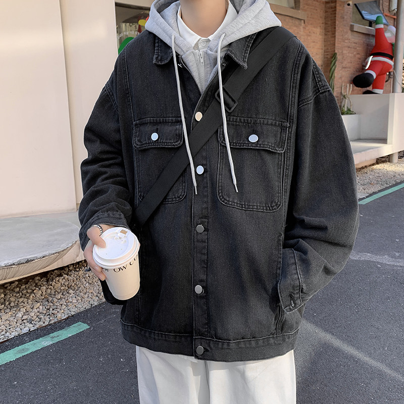 春款男牛仔夹克衫假两件连帽工装牛仔休闲外套J,男装夹克,星座1013-1