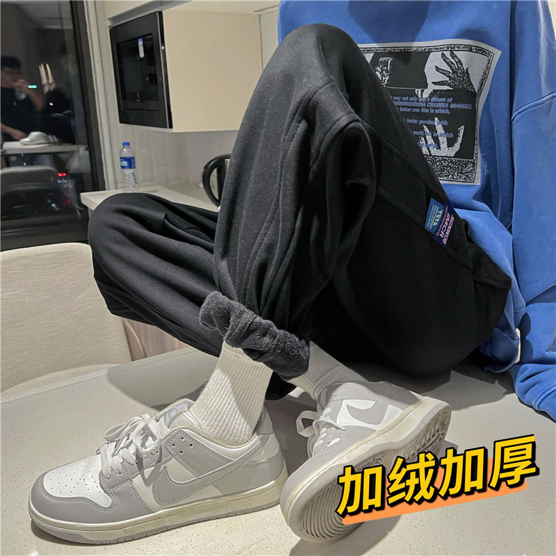 加绒加厚冬季新款男束脚卫裤拼接款贴标保暖九分裤h371,男装休闲裤,星座1013-1