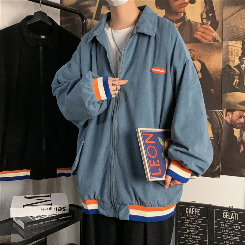 2021港风秋款男夹克条纹下摆翻领拉链贴标休闲外套jk0531P50,男装夹克,星座1013-1