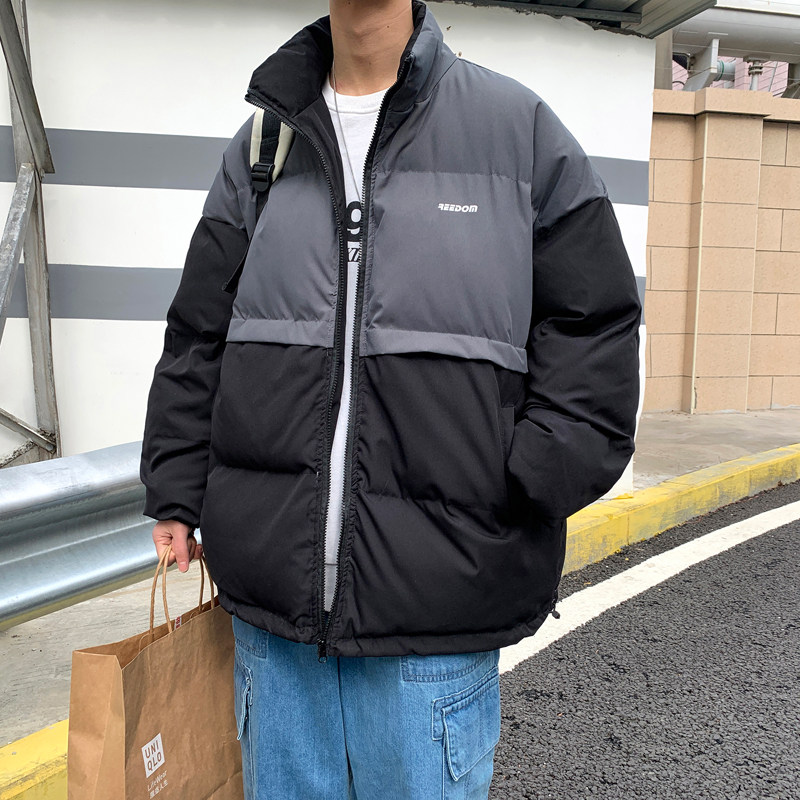 冬男棉衣拼接款面包服字母印花立领保暖拉链休闲外套Y8799图片