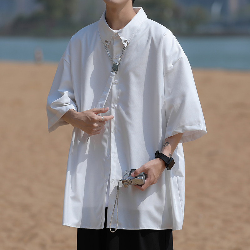 高品质夏款男短袖工装衬衫配领带项链七分袖衬衣CS205P40,男装衬衫,星座1013-1