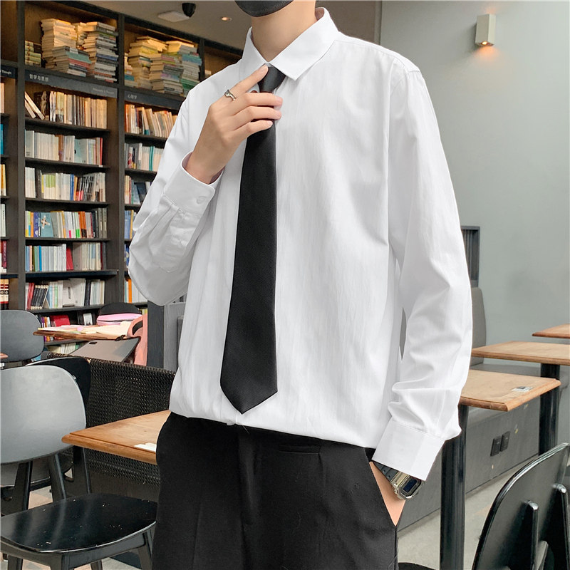 港风白衬衫男长袖商务正装职业衬衣伴郎内搭衬衫送领带CS01P25,男装衬衫,星座1013-1