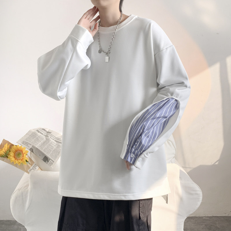 2022港风春男卫衣假两件圆领条纹拼接休闲外套wy5080,男装卫衣,星座1013-1