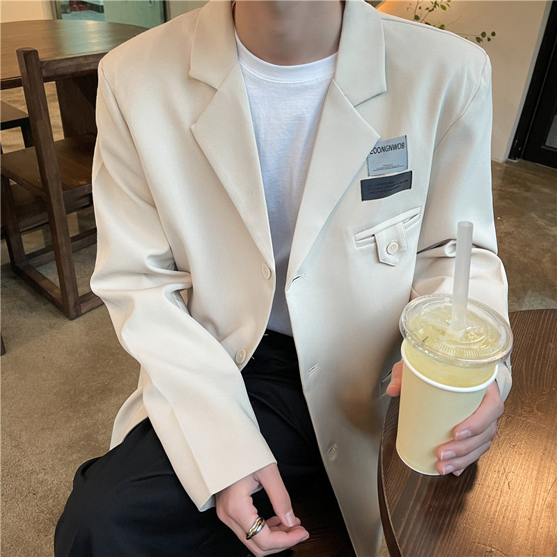 2021港风秋款男韩版工装西装休闲外套字母印花贴标西服J,男装西服,星座1013-1