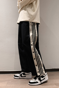 港风春夏款男休闲裤条纹纽扣工装宽松九分裤h213 P30图片