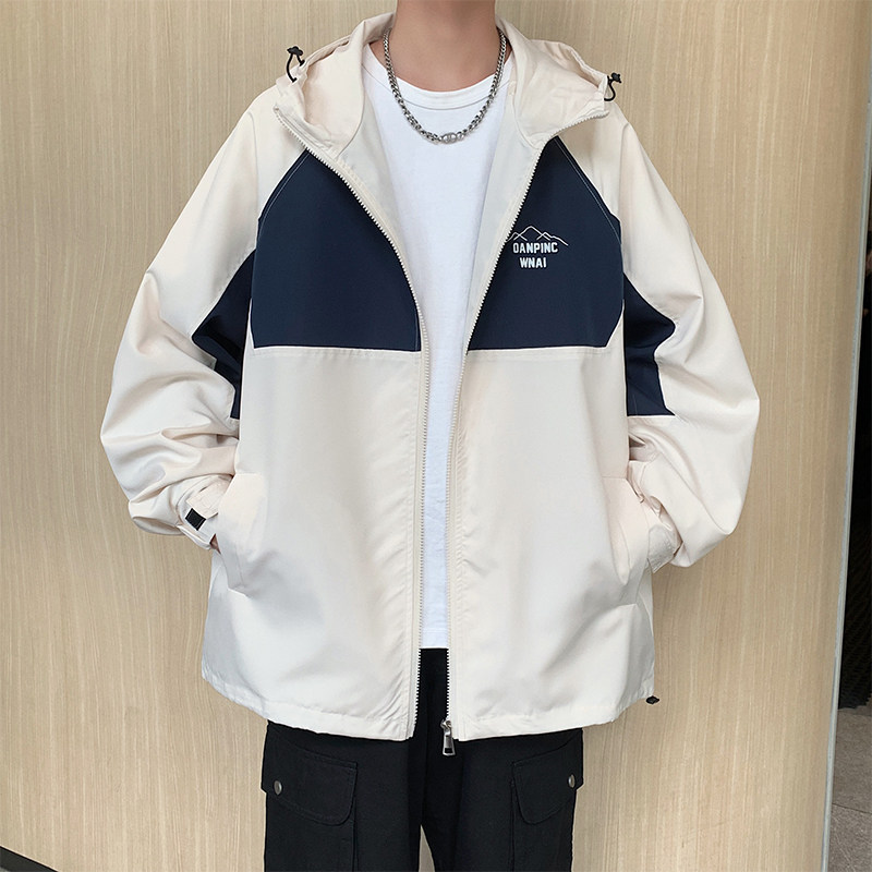 秋款男夹克连帽拼色字母印花抽绳魔术贴冲锋衣外套Jh001P55,男装夹克,星座1013-1