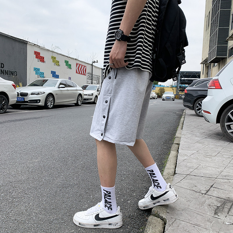 港风夏款男短裤纽扣五分纯色休闲五分裤D208P30,男装休闲裤,星座1013-1
