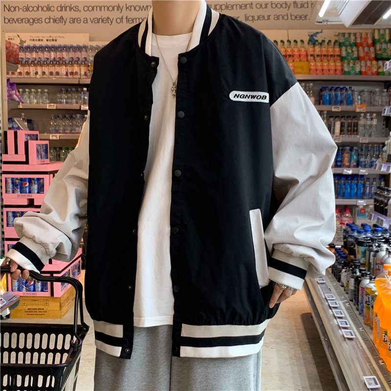 2021港风秋款男夹克条纹单排扣棒球服立领贴标休闲外套JK506P55,男装夹克,星座1013-1