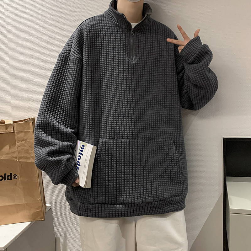 港风秋款男休闲卫衣华夫格玉米粒半拉链休闲外套wy009,男装卫衣,星座1013-1