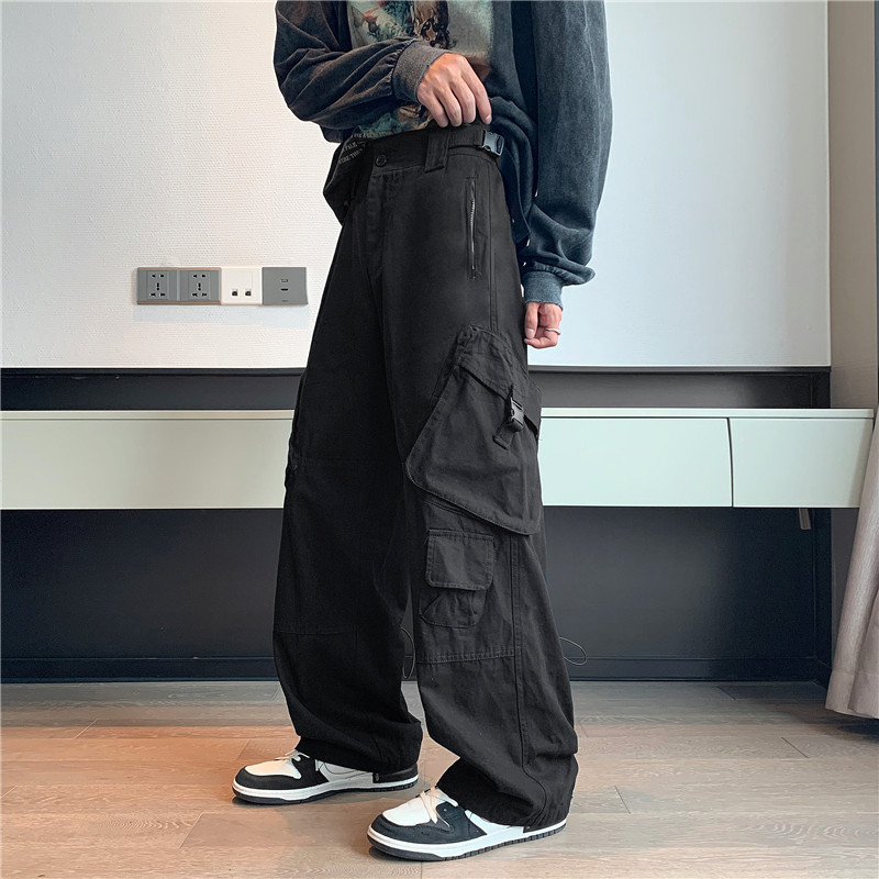 港风秋款男裤工装大口袋拉链宽松抽绳直筒休闲长裤h3101,男装休闲裤,星座1013-1