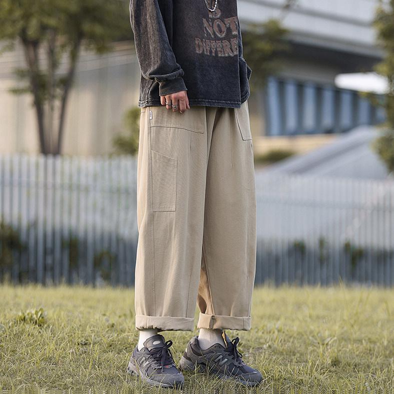 港风秋款男裤工装大口袋宽松直筒休闲长裤h687 P42图片