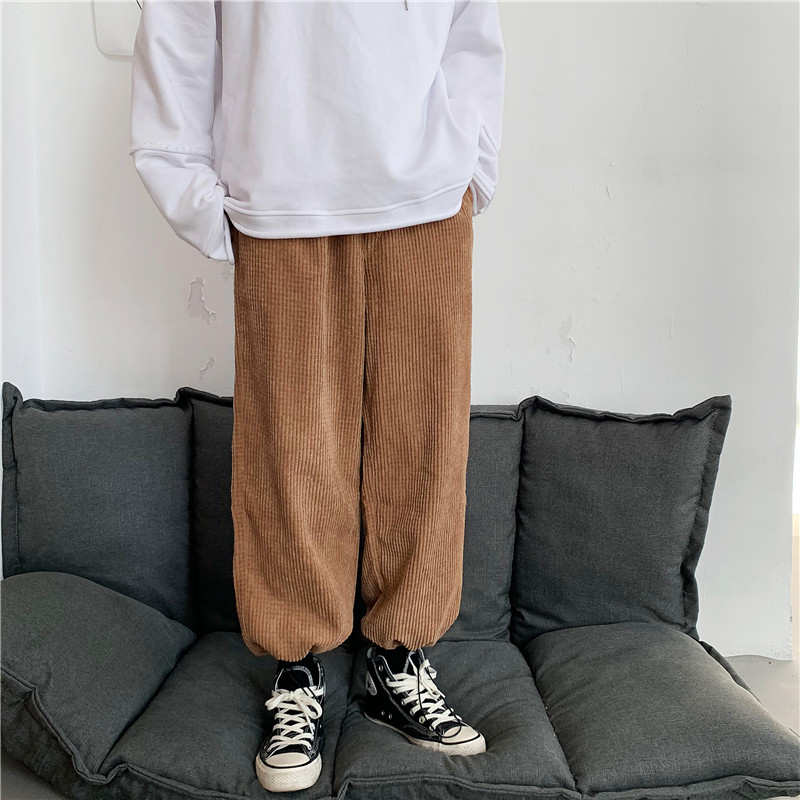 港风秋冬款情侣款休闲裤灯芯绒直筒抽绳潮裤h322P35,男装休闲裤,星座1013-1