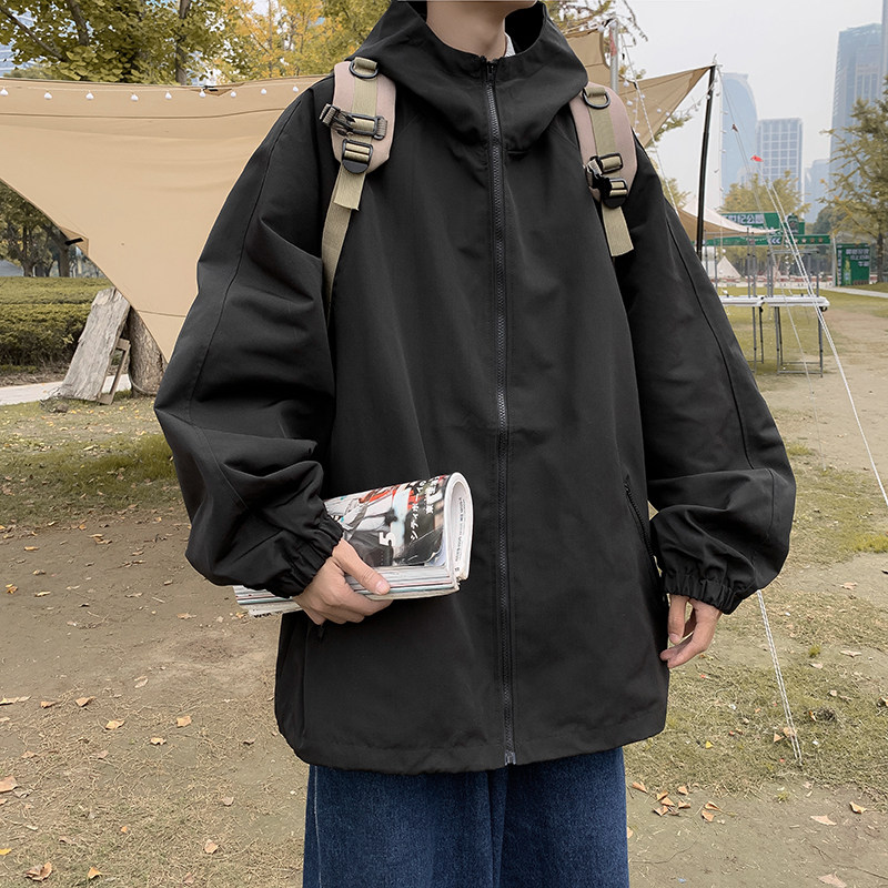 港风春款男夹克连帽拉链口袋宽松冲锋衣外套JK1159P65,男装夹克,星座1013-1