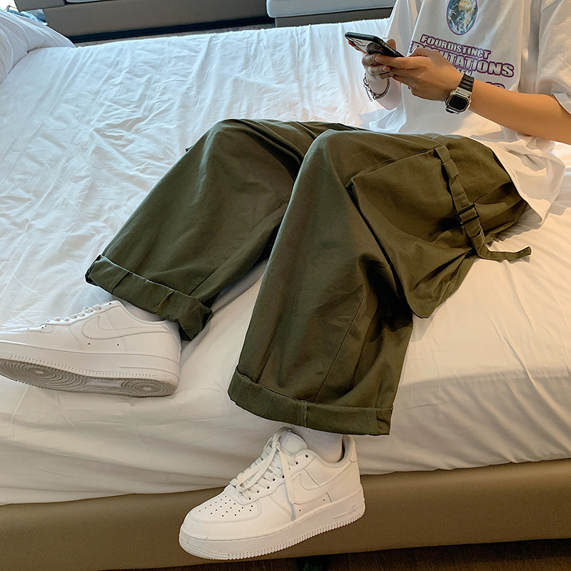 港风夏大口袋工装裤男潮宽松ins阔腿休闲百搭九分老爹裤h608P40,男装休闲裤,星座1013-1
