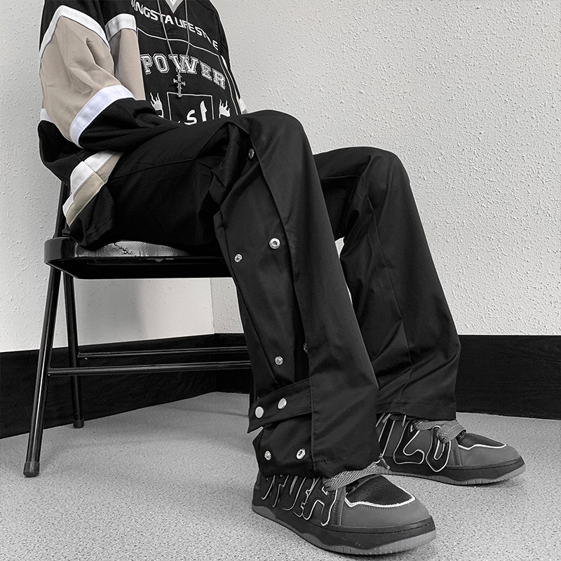 港风夏款男休闲工装裤单排按扣织带直筒宽松冲锋裤h836P40,男装休闲裤,星座1013-1