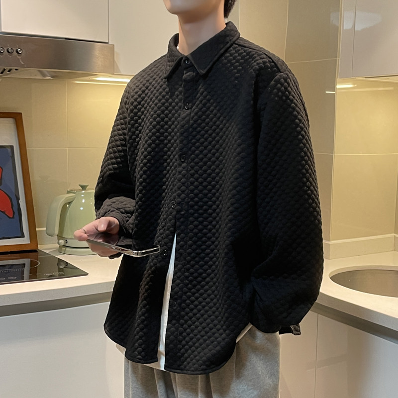 2022港风春款男长袖衬衫华夫格休闲衬衣外套CS44P40,男装衬衫,星座1013-1