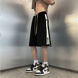 港风夏款男短裤条纹拼接侧边开叉拉链织带五分马裤D3088P35，男装休闲裤，星座1013-1