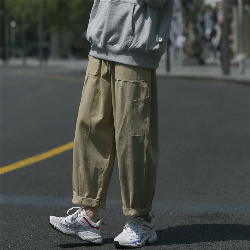 高品质港风秋款男裤工装大口袋休闲宽松直筒九分裤h716P35,男装休闲裤,星座1013-1