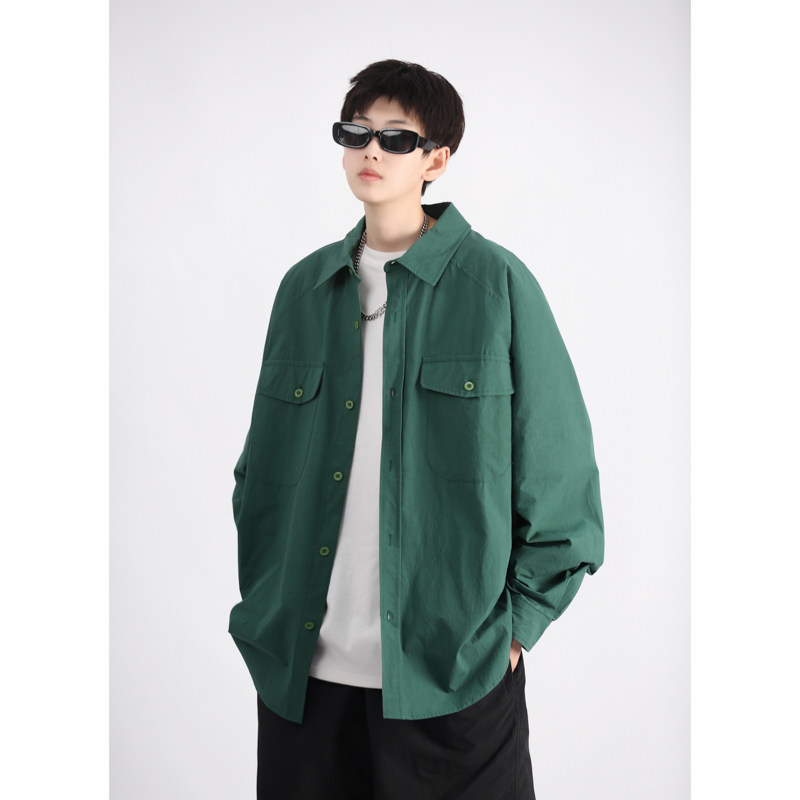高品质秋款男长袖衬衫工装口袋纯棉宽松休闲衬衣CS1162P50,男装衬衫,星座1013-1
