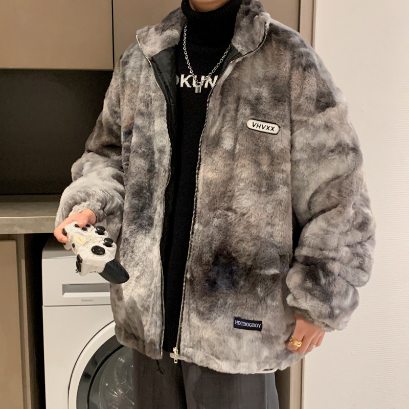 冬男棉衣字母贴标扎染羊羔毛绒立领内里夹棉服休闲外套Y101,男装棉衣,星座1013-1