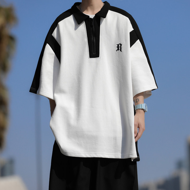 高品质夏款男短袖POLO衫条纹拼色拉链字母刺绣休闲T恤衫T004P35,男装T恤,星座1013-1