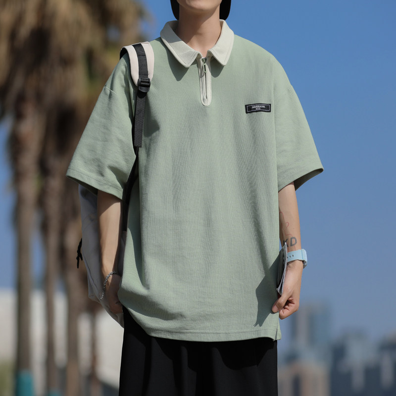 高品质夏款男短袖POLO衫拼色拉链字母贴标休闲T恤衫T913P35,男装T恤,星座1013-1